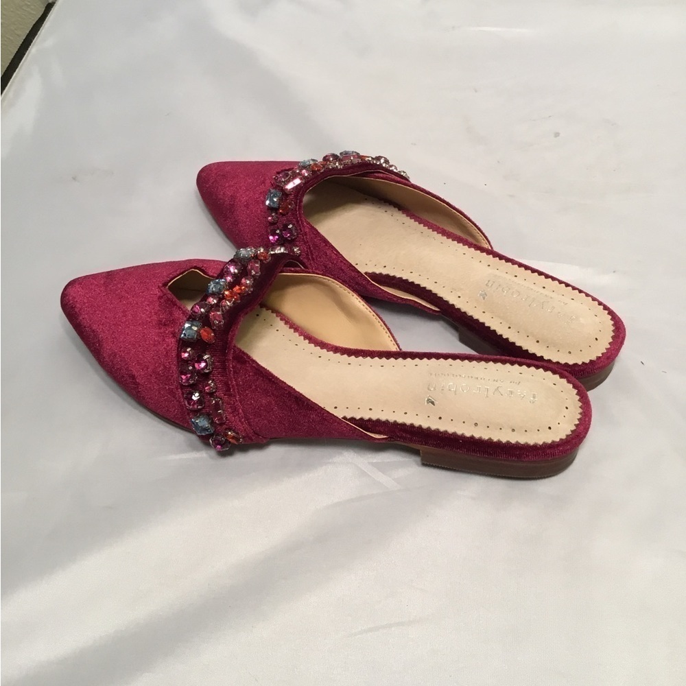 ANTHROPOLOGIE FARYLROBIN EMBELLISHED FLATS VELVET SHOES SIZE 6 M